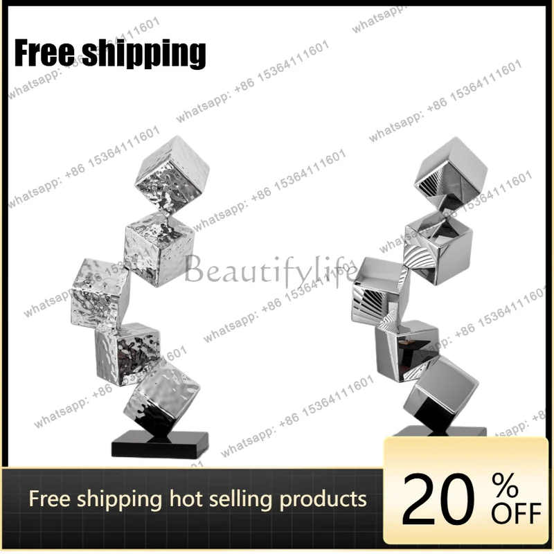 Stainless Steel Water Ripple Cube Geometry Mirror Decoration, Hotel, Office, Porch, Home, Shop Tabletop decoration