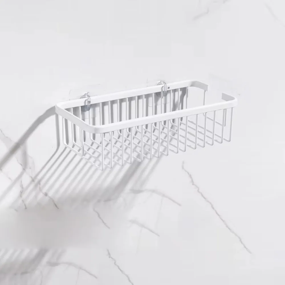 

Wall Mounted Bathroom Storage Rack Drainable Black/White Bathroom Storage Shelf Punch Free Rectangular Cosmetics Storage Rack