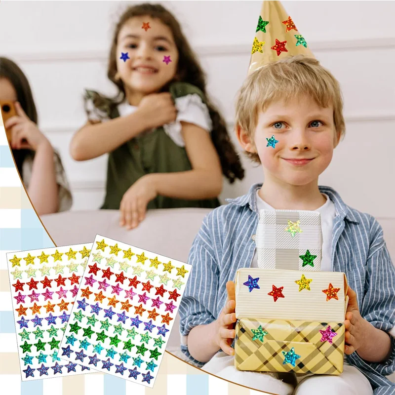 350/1050Pcs Colorful Holographic Foil Star Reward Stickers Student Planner Behavior Awards School Classroom Teacher Supplies