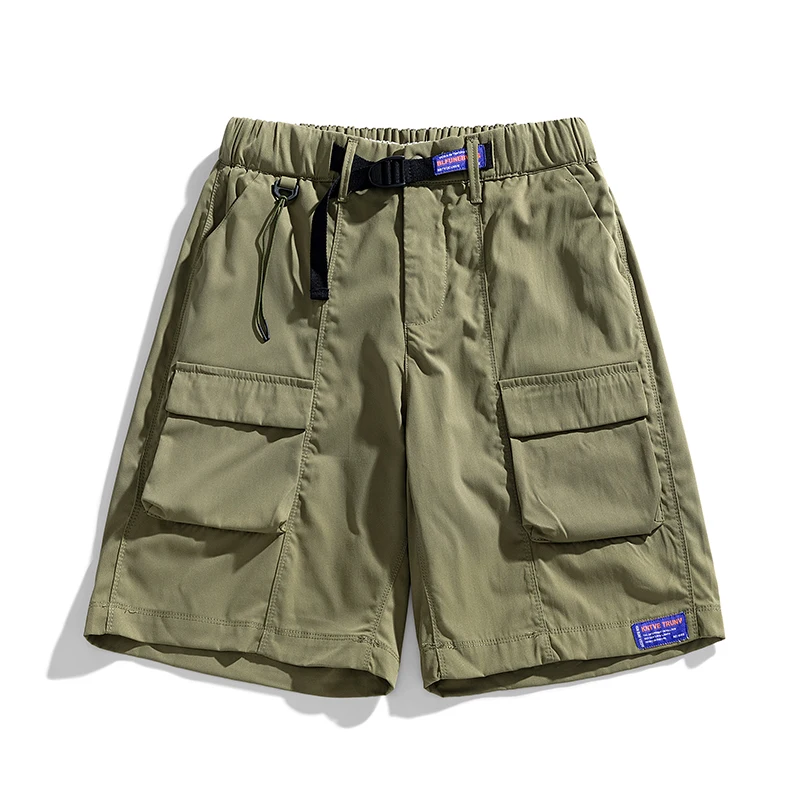Pantalon cargo taille haute pour hommes, ceintures de documents solides, poches élastiques froncées, pantalon au genou décontracté, short de