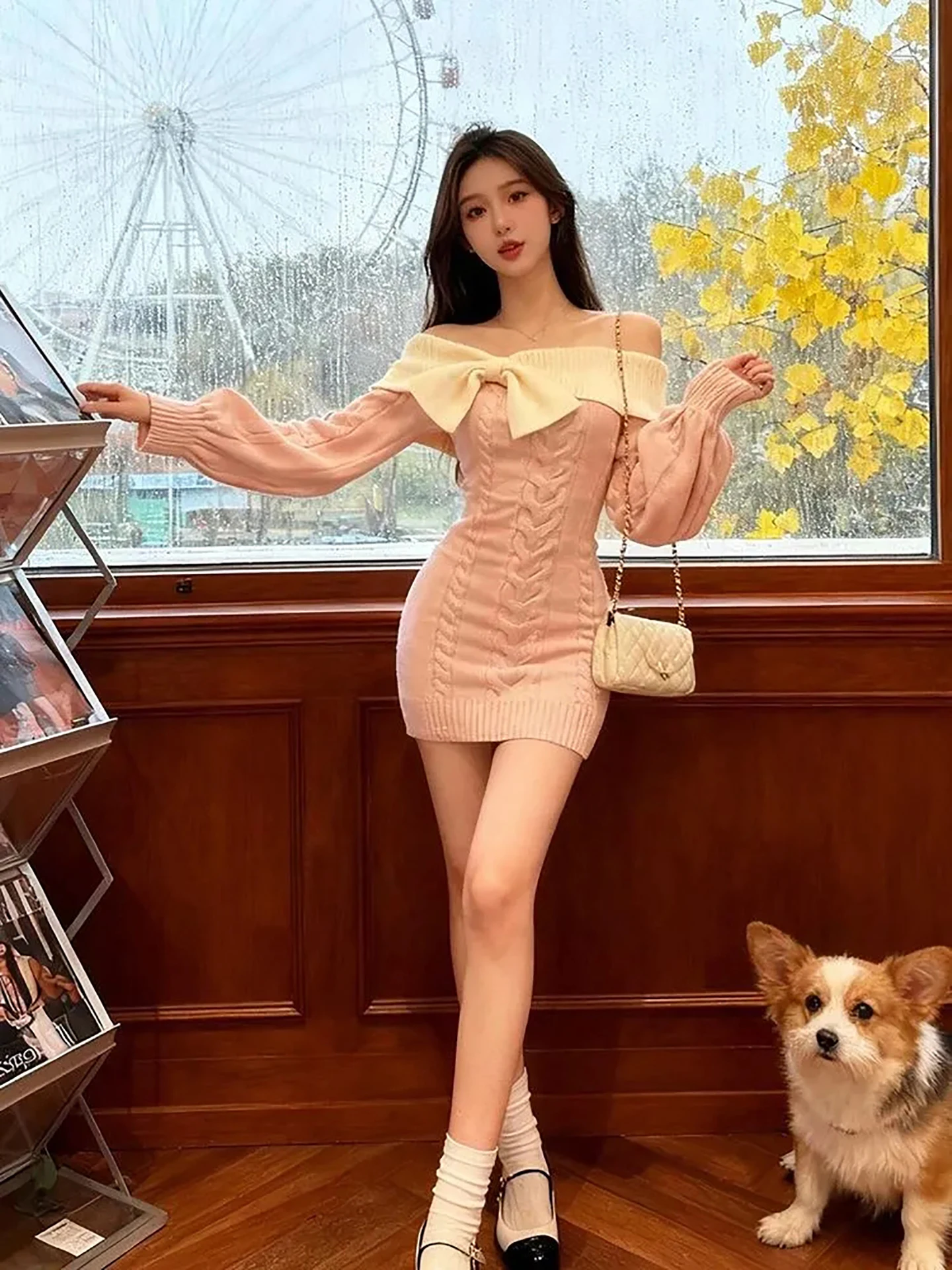 

Pink Sweet And Spicy Women's Dr 2025 Winter New Sle Waist Cinching One-oulder ort Skirt Sexy Knot Waist High Elastici