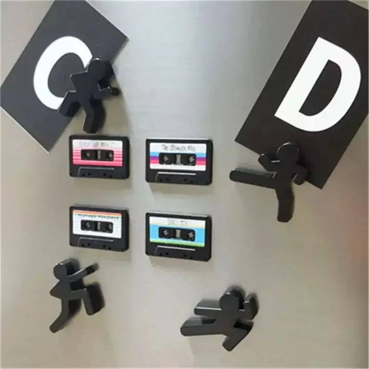 4PCS/ Set Creative Magnet Refrigerator Sticker/ Cute Nostalgia Cassette Disc 3D Magnet Sticker Tape Record Design Beautify Decor