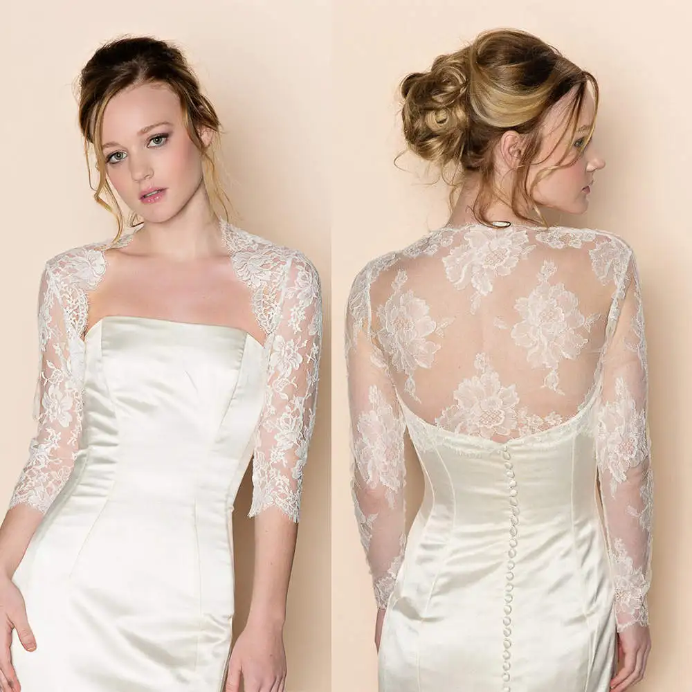 

Elegant Bridal Jackets Floral Lace Appliques Long Sleeve Front Open Jacket Shawl Coats Wedding Accessories Customized