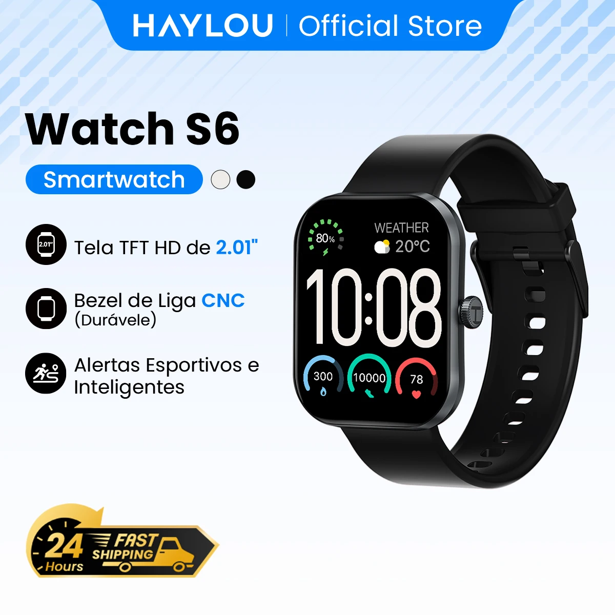 Relógio Inteligente HAYLOU S6 com Tela HD de 2.01", Chamadas por Bluetooth, IP68 à Prova d'Água, Monitoramento de Fitness