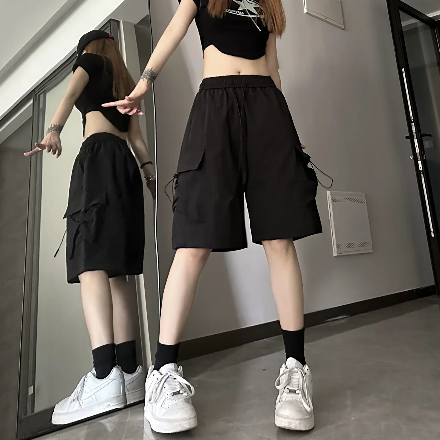 Cargo Pants Women Knee Length Loose Retro Boyfriend Basic Breathable High Waist American Style Streetwear Hotsweet Young Simple