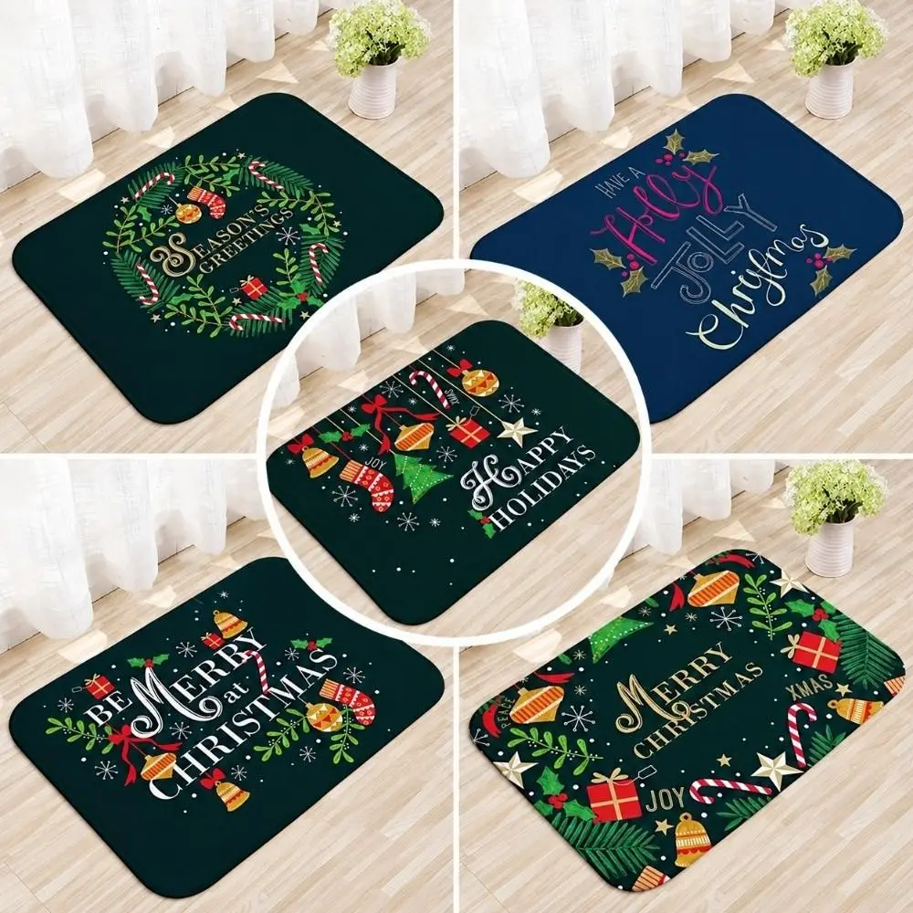 Stylish Green Color Welcome Rug Festival Theme Versatile Entry Floor Mat Soft Christmas Carpet Dining Room