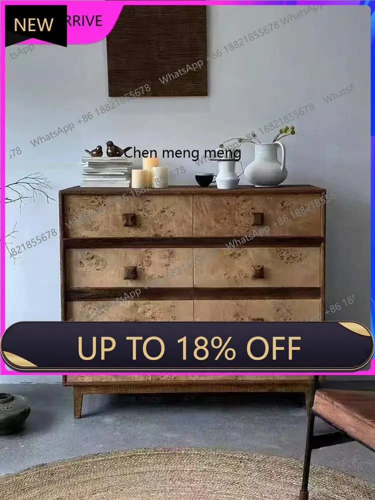 

M78 Simple solid wood retro solid wood chest, bedroom storage, living room black walnut side cabinet