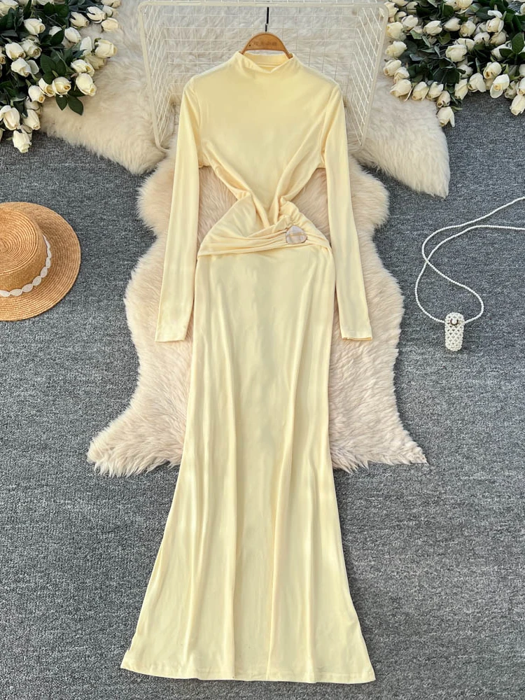 กระโปรงทรงเอผู้หญิง ผ้าโพลีเอสเตอร์ เอวสูง ทรงยาว สไตล์ลำลอง เหมาะสำหรับใส่ไปทำงาน