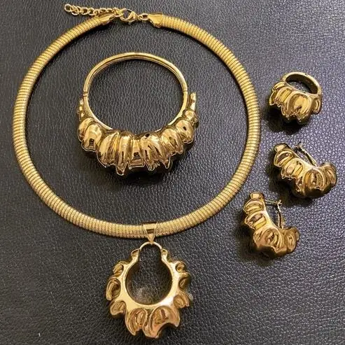 Yulaili Simple Fabulous Light Wight Big Italian Jewelry Set For Women Stunning Necklace Bracelet Earrings Ring 4PC Jewellery