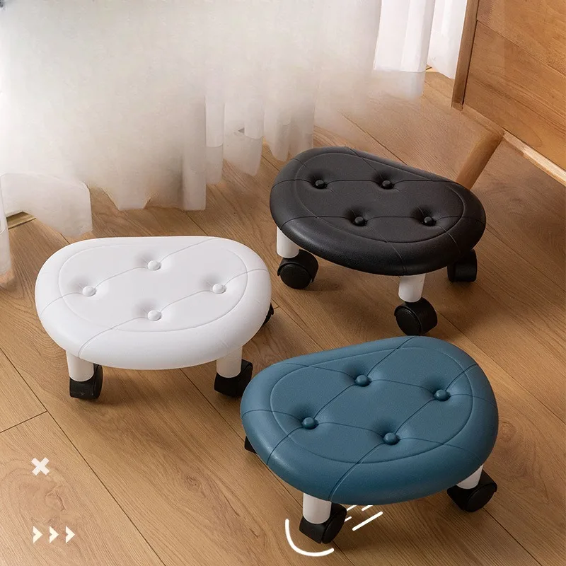 Pulley Low Stool Household Living Room Children with Wheels Removable Small Bench Bedroom Universal Wheel Plastic Stool