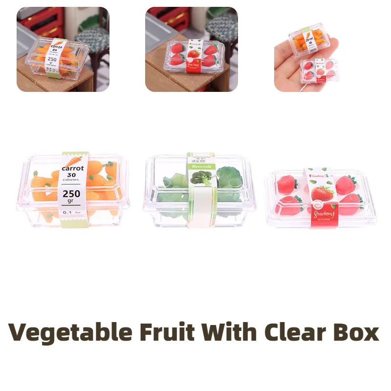

1 комплект, модель овощей и фруктов с прозрачной коробкой, мини-супермаркет, кукольный домик, имитация еды, украшение, аксессуары для кукольного дома