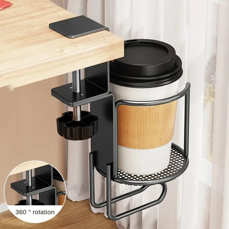 

Fixed/Rotating Cup Holder, Drill-Free Arm Clamp Mount for Desk Table Edge, Anti-Spill & Anti-Fall Secure Holder