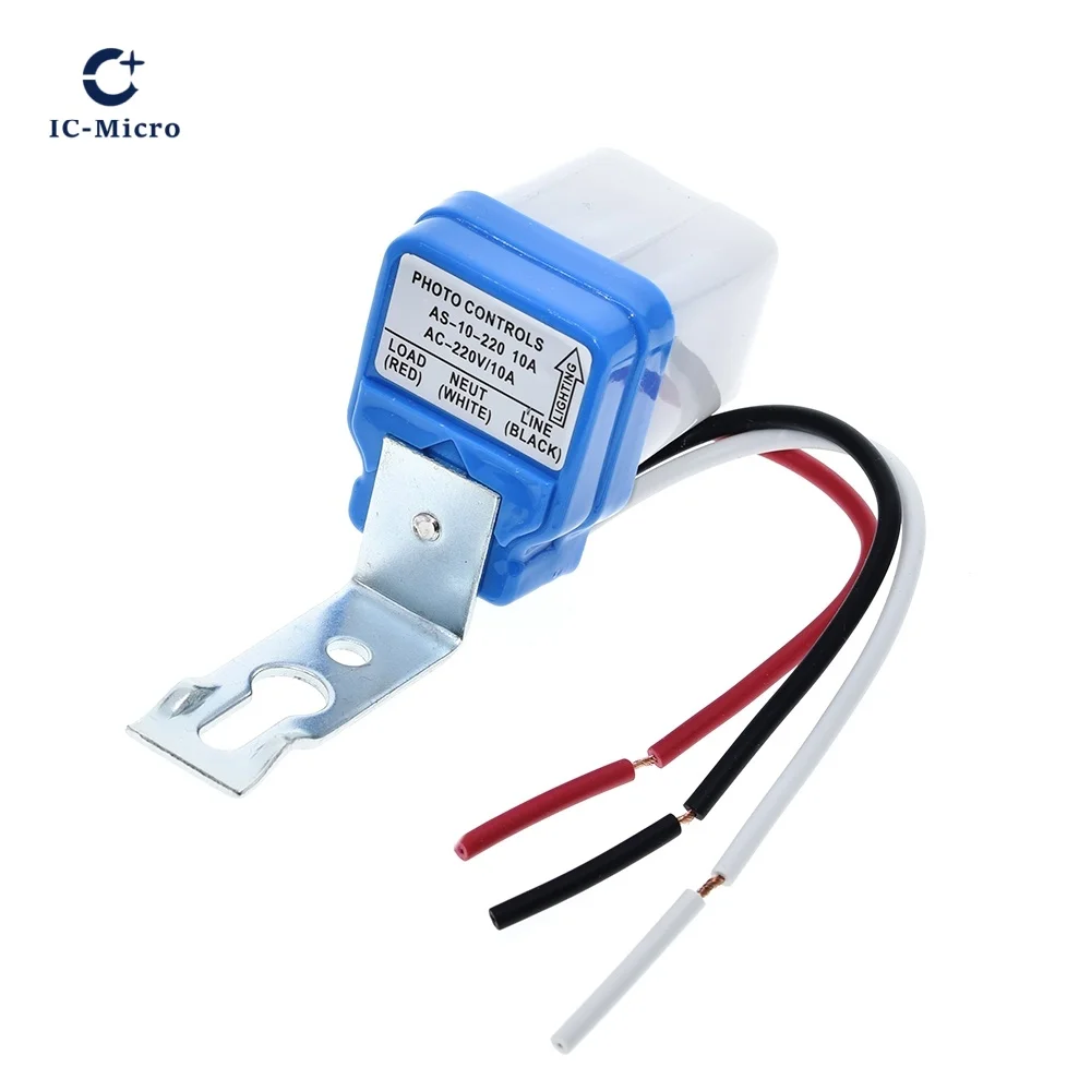 Interruptor automático de luz de rua com fotocélula, liga/desliga, dc ac 220v 50-60hz 10a, controle fotográfico, interruptor com sensor