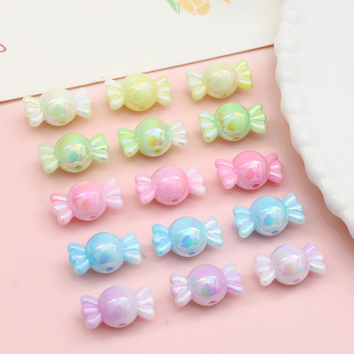 10pcs Gradient Color Candy Acrylic Beads Loose Spacer Beads for DIY Jewelry Making Bracelet Necklace Earring Charms Accessories