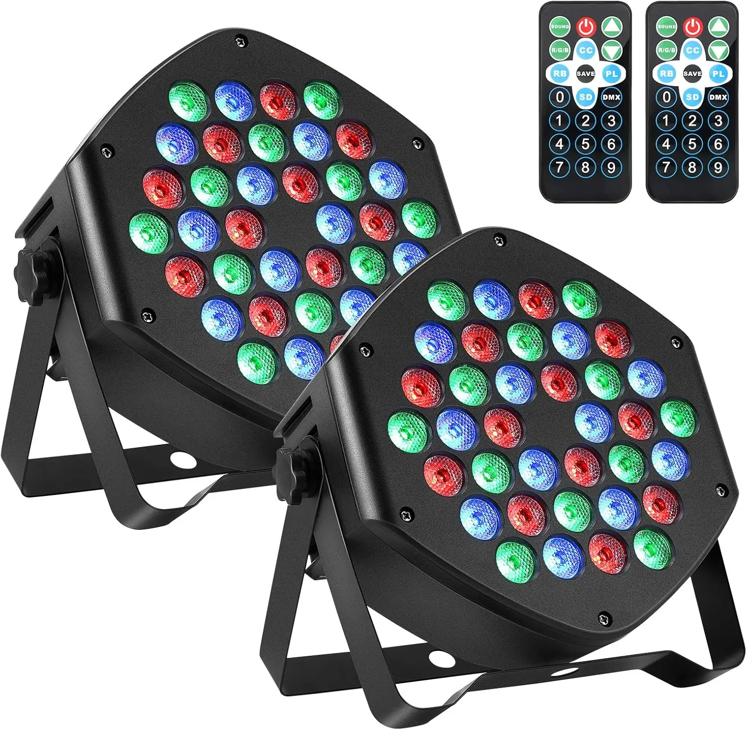 2 Packs 36 LED Stage Lights, RGB DJ LED Par Lights Remote & DMX Controlled Voice Activated Auto Play Light, For Party Music Show