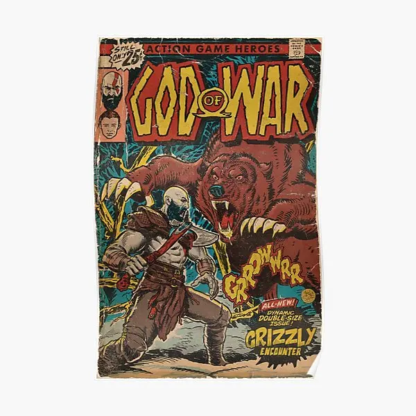 Póster de God Of War Ragnarok Bear Fight cómic B, Impresión de imagen moderna, decoración de pared para habitación, Mural Vintage, pintura divertida sin marco