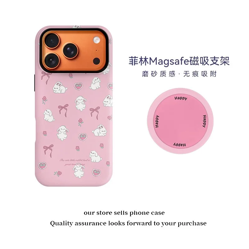 

Pink Bow White Rabbit Cartoon Case for IPHONE 17 16ProMax 15 14 13 12 11PRO XR XS SE Acrylic TPU Two in One Magnetic Phone Cases