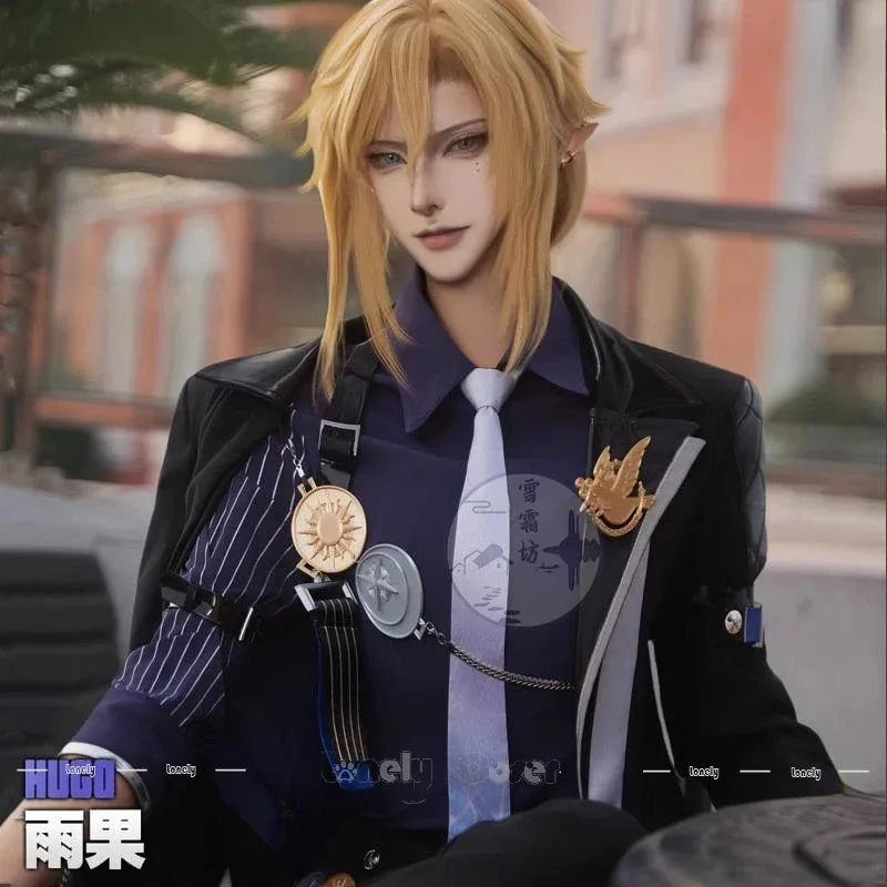 2025 22 젠리스 존 제로 휴고 코스프레 의상 가발 검은색 코트 셔츠 모자 마스크 귀걸이 소품 남녀 공용 모킹버드 카니발 H