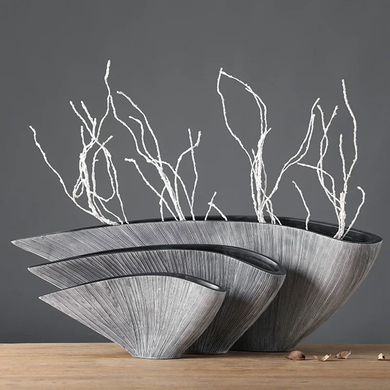 Nordic Modern Vase Large Fan-Shaped Flower Vase Creative Flowerpot Plant Crafts Home Interior Table Decoration and Accessories