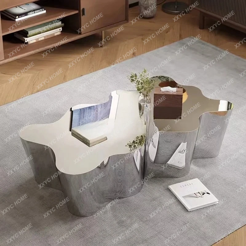 Nordic light luxury stainless steel simple Nakajima water table creative special-shaped display table living room coffee table image 4