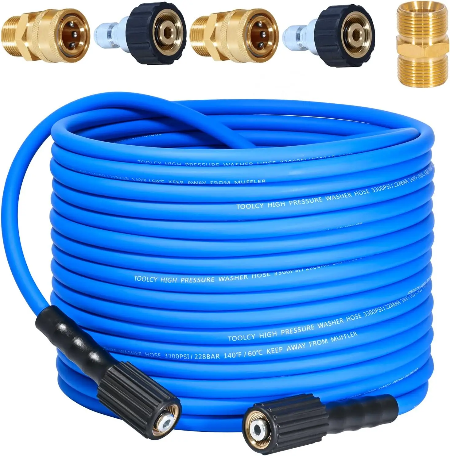 Super Flexible Pressure Washer Hose 50ft, 3300 PSI Kink Resistant Power Washer Hose 1/4 in., Replacement Power Wash Hose for Gas