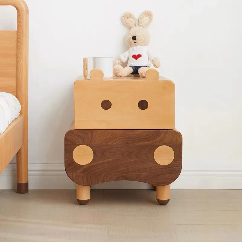 Solid Wood Kindergarten Children's Bedside Table Small Apartment Cartoon Storage Cabinet Modern Kids Bedroom Nightstands