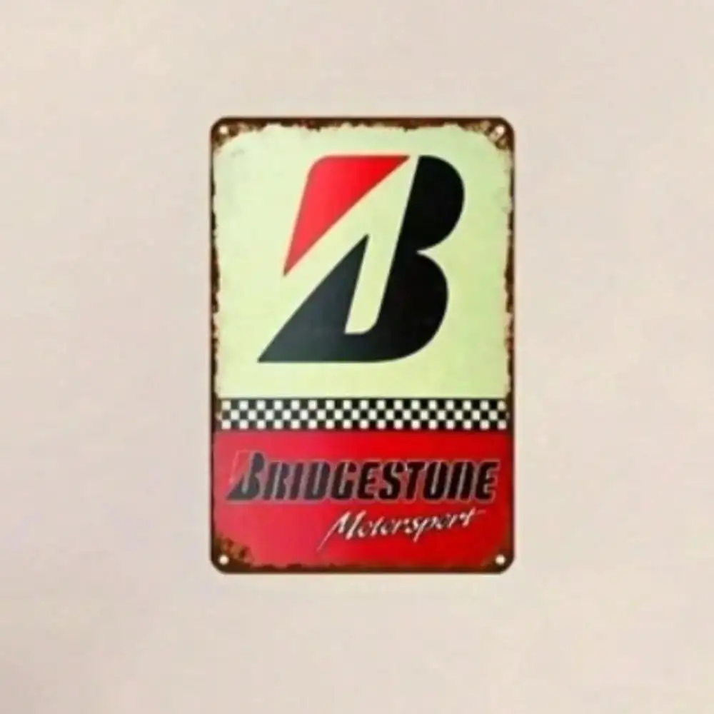 Letrero Decorativo Metálico para Garaje o Cuarto de Hombre, Decoración con Neumáticos Bridgestone, Impresión UV Resistente al Agua, Estilo Rústico