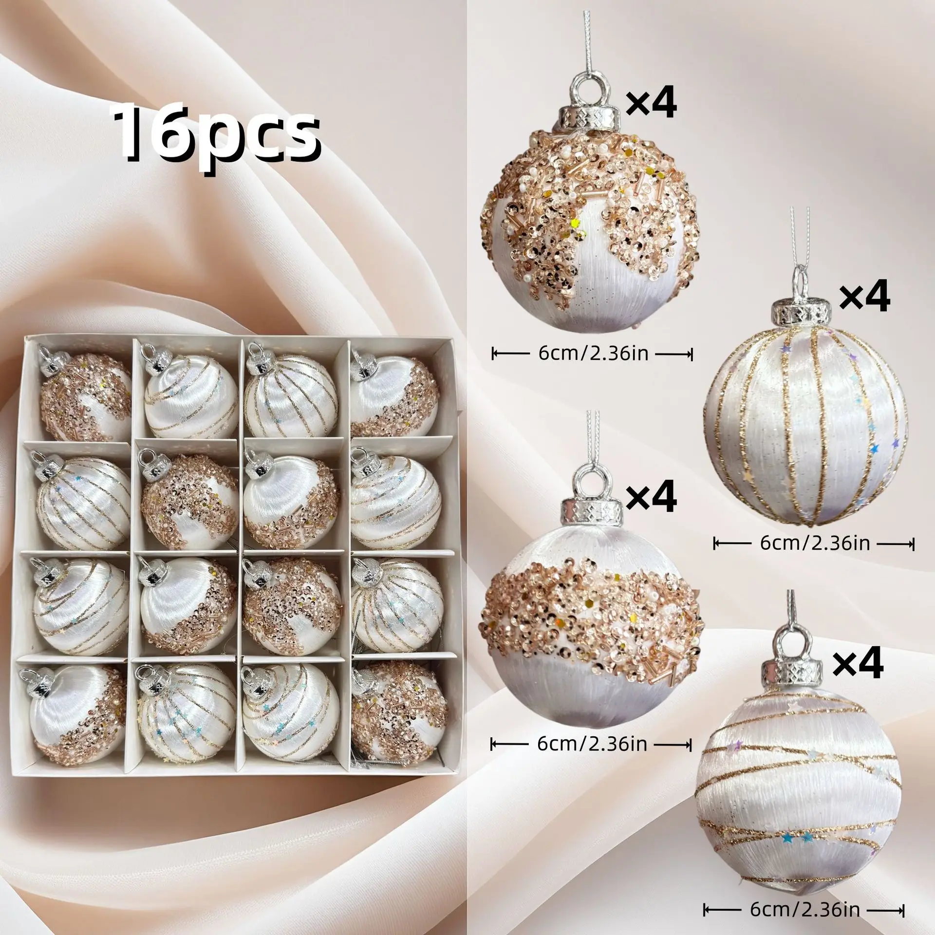 Hand-painted Christmas Baubles Christmas Tree Ornaments Boxed 6CM Silk Thread Balls Colorful 16-Pack Festival Painted Balls