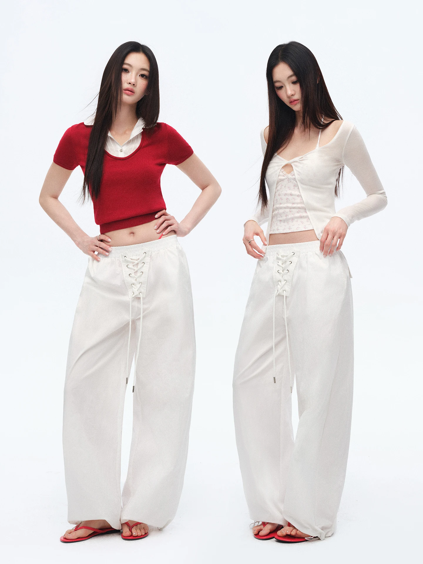 

Брюки Trendkill Original Knot Design с широкими штанинами, повседневные, свободного кроя, в пол, женские, белые, текстурированные, прямые, свободного силуэта