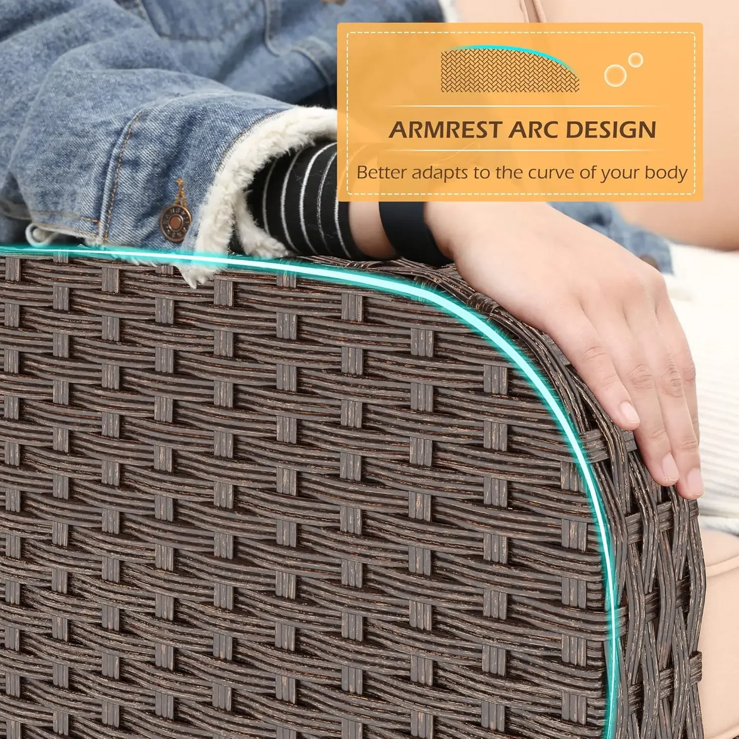 7 Piece Patio Furniture Set, PE Rattan Sectional Sofa High Back Outdoor Furniture Set Wicker Patio Conversation Set with Cushion