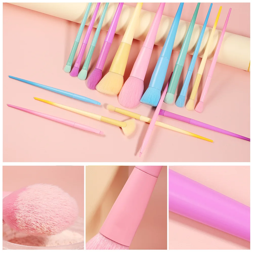 Kleurrijke make-upborstelset 17 stuks Lage Moq Op maat uw eigen merk Beauty Tools Cadeau voor meisjes Oogschaduw Wimperborstels 5 sets