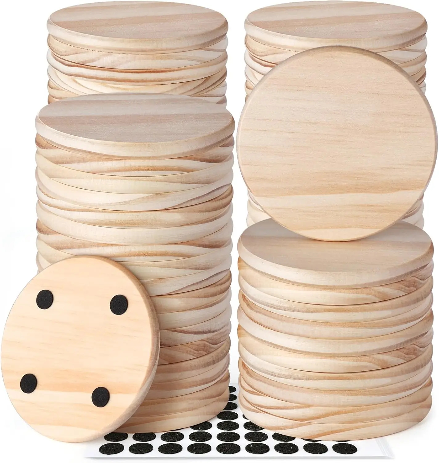 

72 необработанных деревянных подставок под кружки, круглые сосновые заготовки диаметром 4 дюйма для поделок, лазерной гравировки, окрашивания и росписи