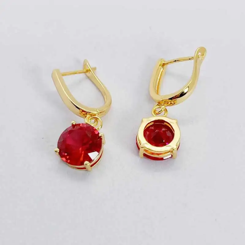 Pomegranate Red Zircon copper alloy Earrings IP Planting 10mm Round