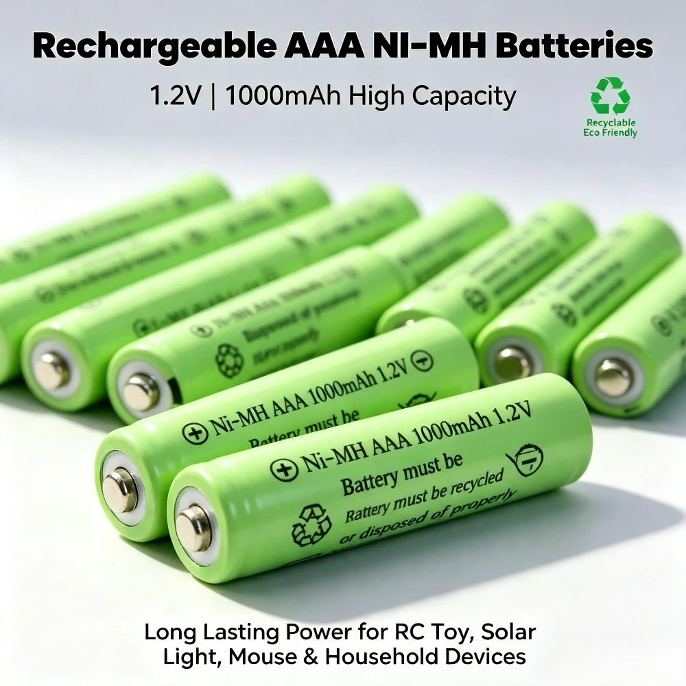 1000mAh AAA Rechargeable Batteries 1.2V NI-MH, Long Lasting for Remote Control Car, RC Toy, Solar Light, Mouse, Electronic Toys