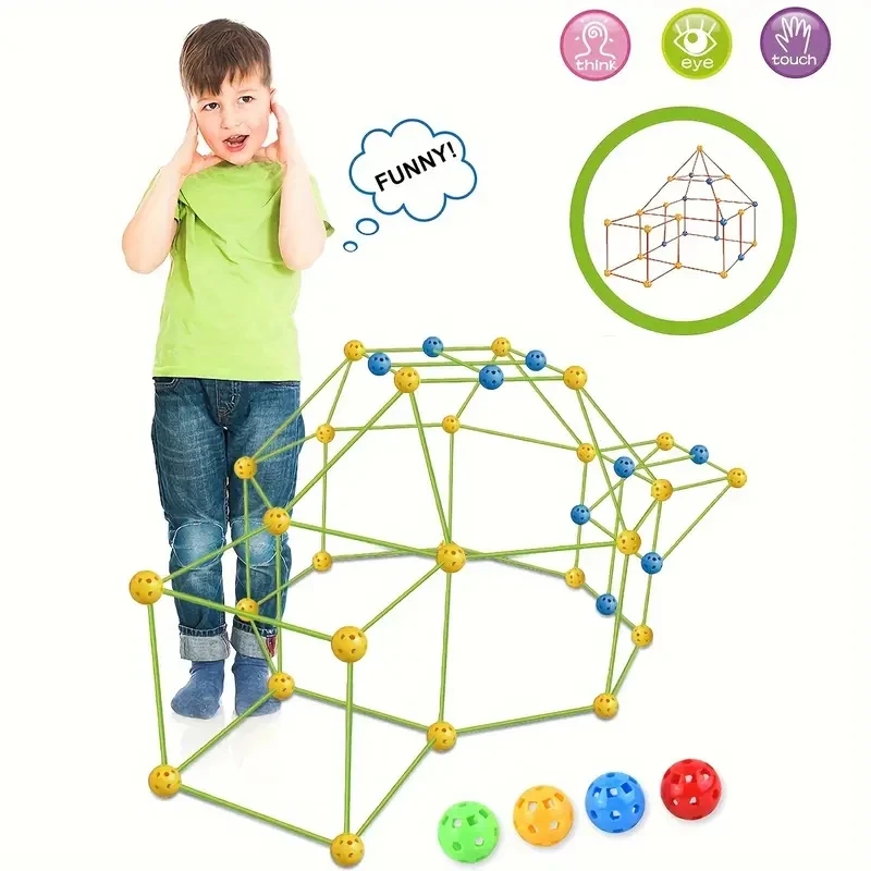 87pcs 51 Rods+36 Balls Tent Toy Building Kit, Fort Builder, Den Making Kit, Gift For Christmas, New Year And Birthday