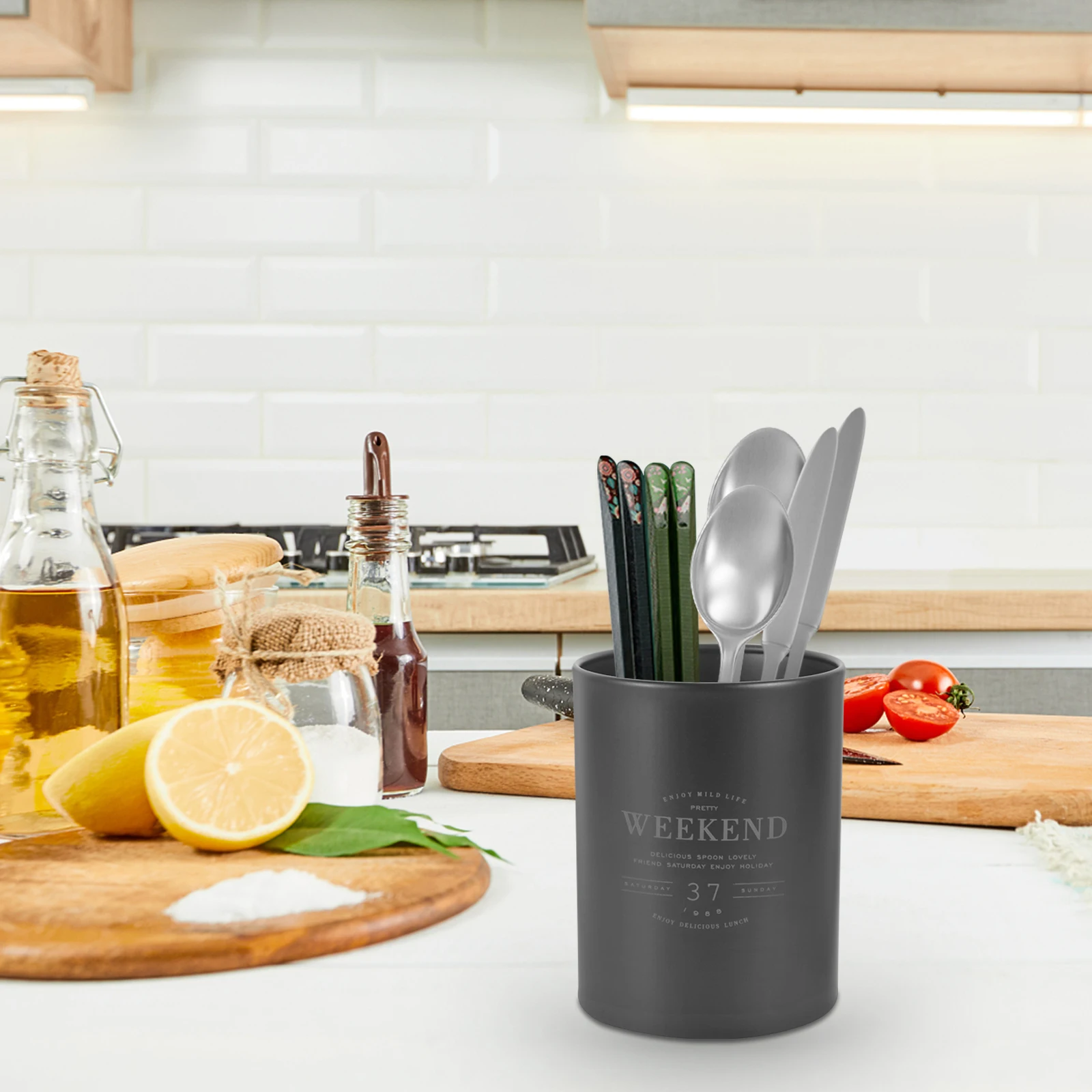 

Stylish Nordic Cutlery Holder Kitchen Desktop Utensil Storage Large Capacity Metal Spoon Container Drainage