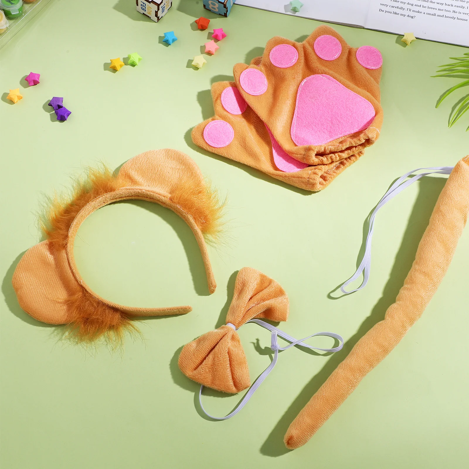 1 مجموعة 1 مجموعة الأسد تأثيري حلي مجموعة عقال قفازات ربطة العنق آذان الحيوان غطاء الرأس لجميع القديسين كرنفال صور الدعائم