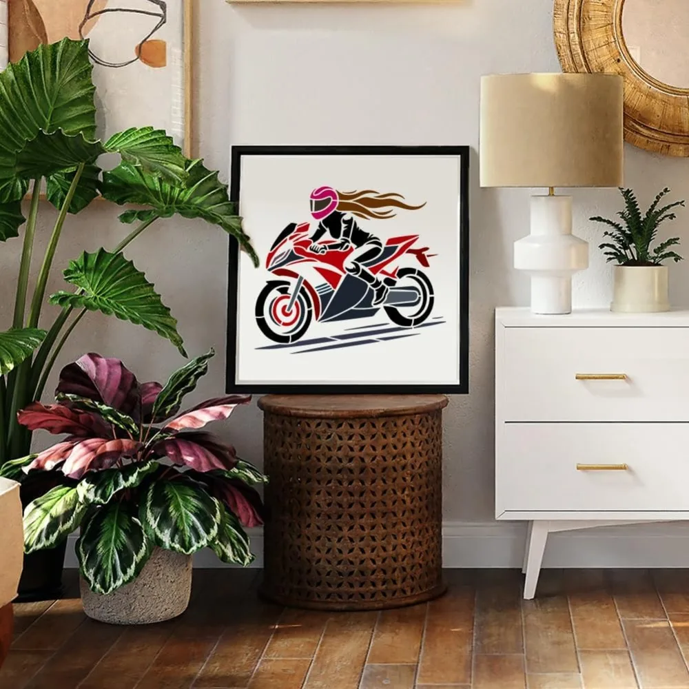 Motorcycle Female Rider Stencil, Reusable Craft Template
