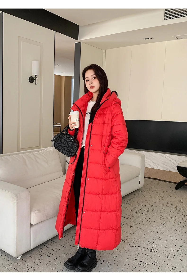 Winter Ladies Long Warm Down Jacket Big Size Puffer Outwears Thicken Hooded Down Coat Women Light Thin White Duck Jacket Parkas