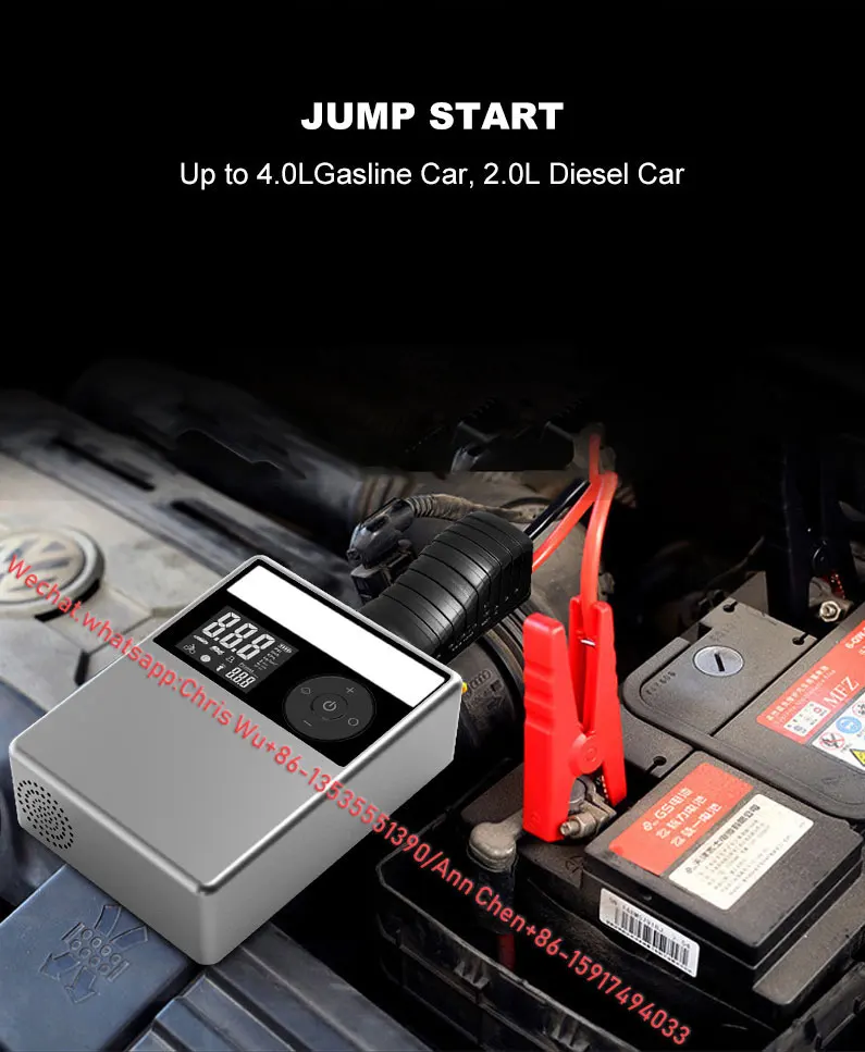 

COSS IFTW Portable 12000 mah mini car jump starter with tyre inflator and multi-function jump starter power bank