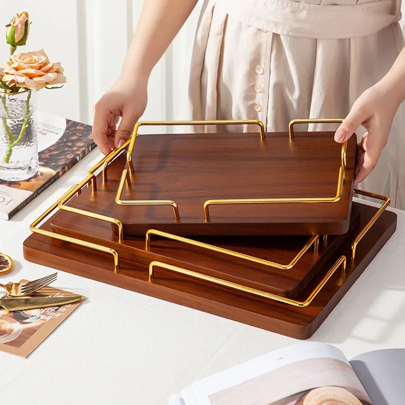Cross-border wooden acacia wood round storage plate solid wood square plate dessert plate fruit tray tea tray cup tray