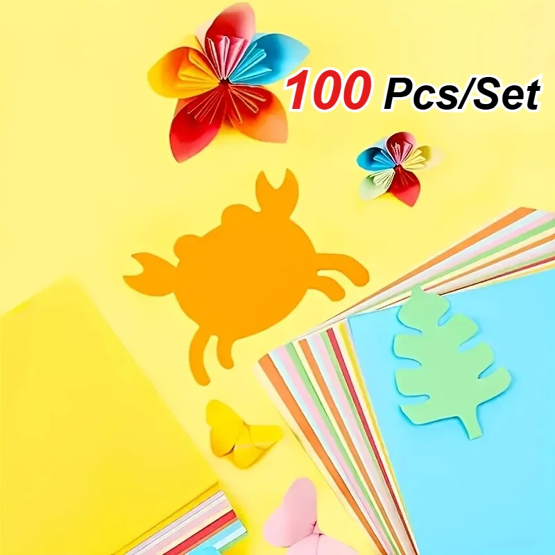 100 Sheets/Set 10 Color Square Thick Cardstock Solid Color Creative DIY Paper, Suitable for Origami, Scrapbook, Party Decoration