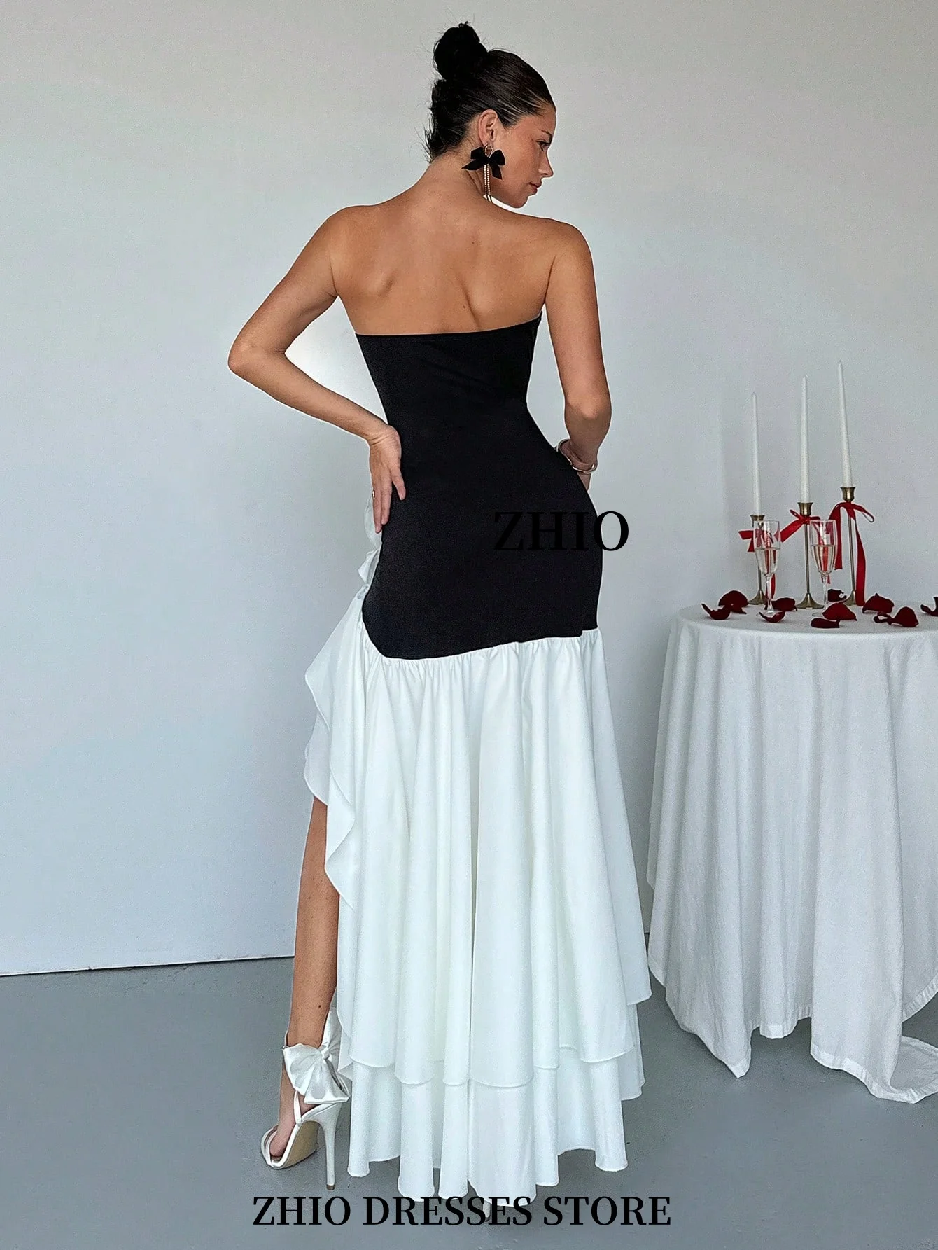 ZHIO Elegant Lotus Leaf Pleated High-Eeam Dress Casual Wedding Graduation Dress Vacation Dress Carnival Birthday Club Customized