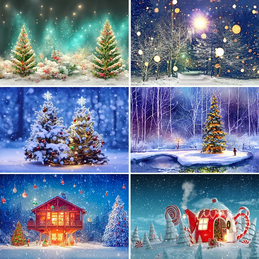 

Beenle Christmas Backdrop Winter Forest Snow Tree Snowflake Christmas Tree Baby Portrait Photography Background Decor Banner