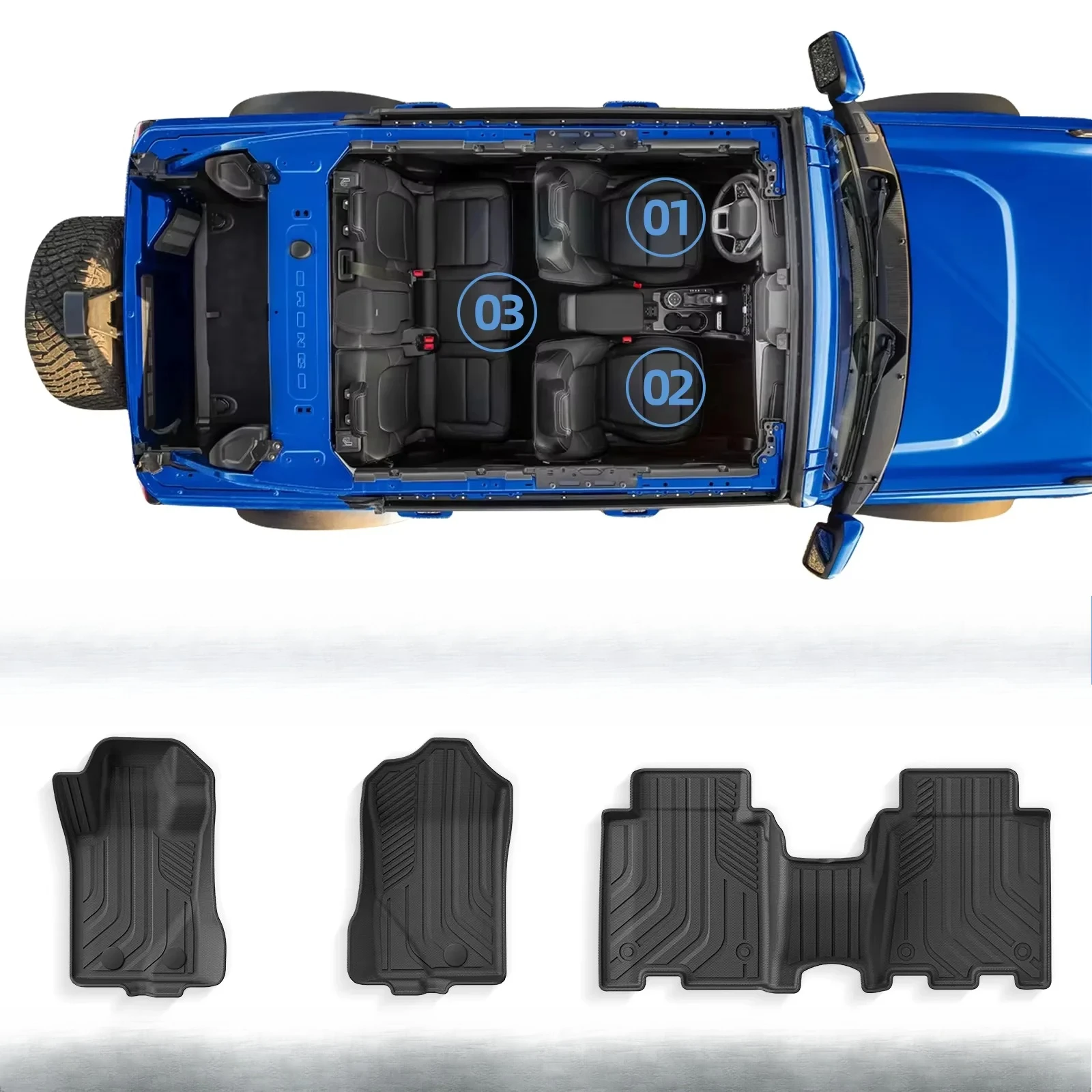 Car Floor Mats for Ford Bronco 4-Door 2021 2022 2023 2024 2025 (Not for 2 Door&Sport), All Weather Protection TPE Car Mats