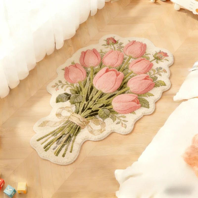 Flower Pattern Bedroom Decor Rose Carpet Irregular Shape Carpets for Living Room Fluffy Soft Lounge Floor Mat Thickend Plush Rug