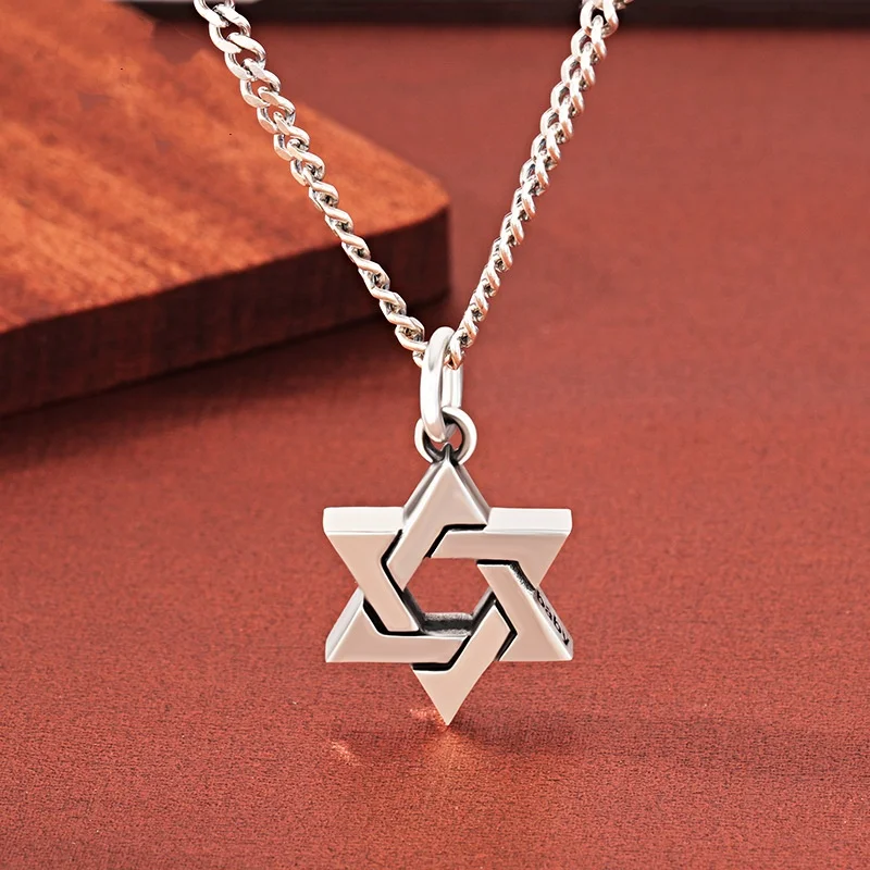 

S925 Pure Silver Men's Hexagram Star Necklace | Solid Pendant, Light Luxury Hip Hop Personalized Style; 32 grams.