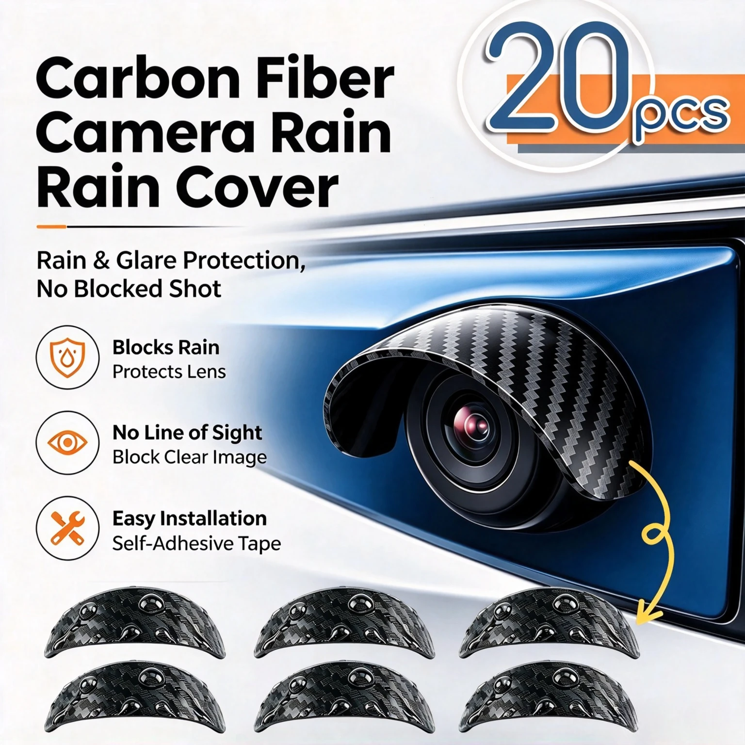 20PCs Car Camera Lens Protector Rear View Backup Camera Cover 360° Camera Protection Anti Scratch Waterproof Dust-proof Car Part