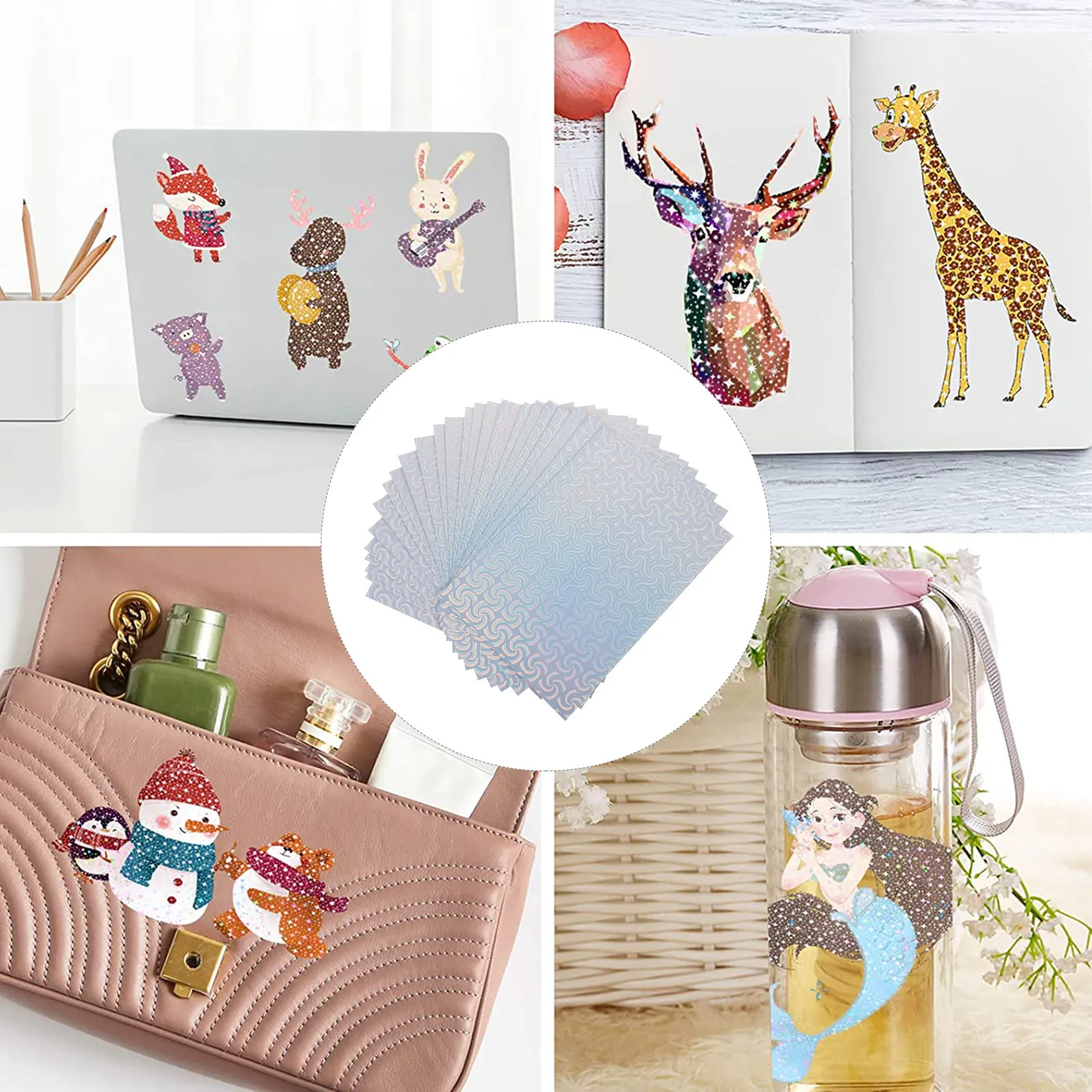 

24 Sheets Adhesive Vinyl Stickers Holographic Printable Colored Craft Film for Glass Cups Car Decoration DIY Engraving