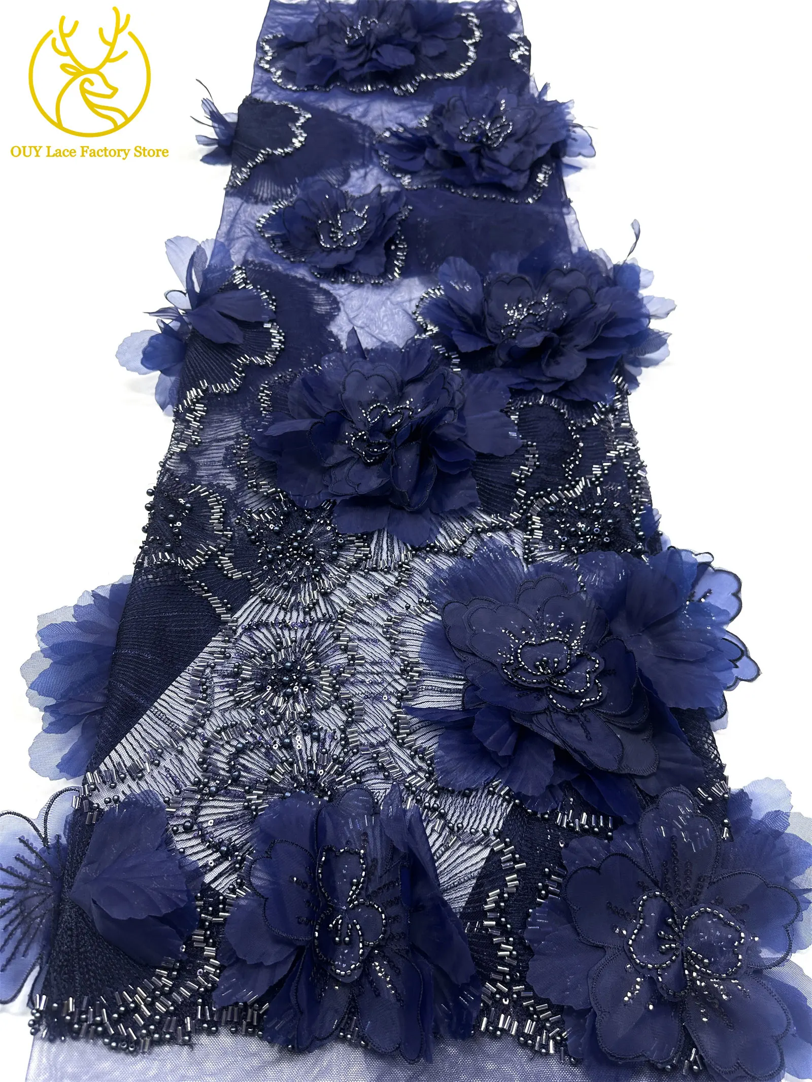 Hochwertige Exquisite 3D-Stickerei Blumen-Tüllspitze Hochwertige Afrikanische Perlen-Pailletten-Spitze Französischer Tüll Hochzeitskleid-Stoff – Detail 27
